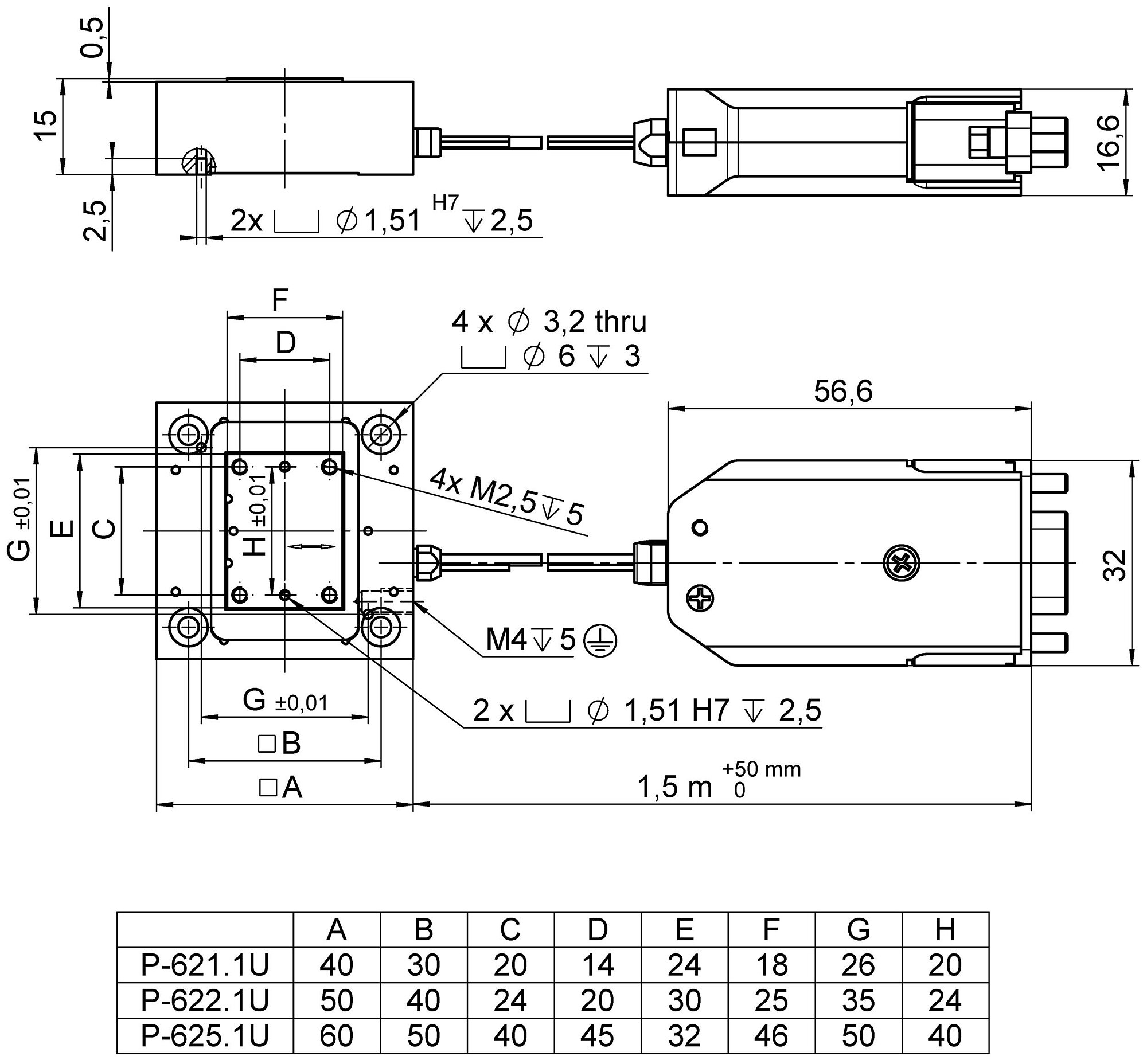P-621.1U • P-625.1U PIHera Linear Precision Positioner